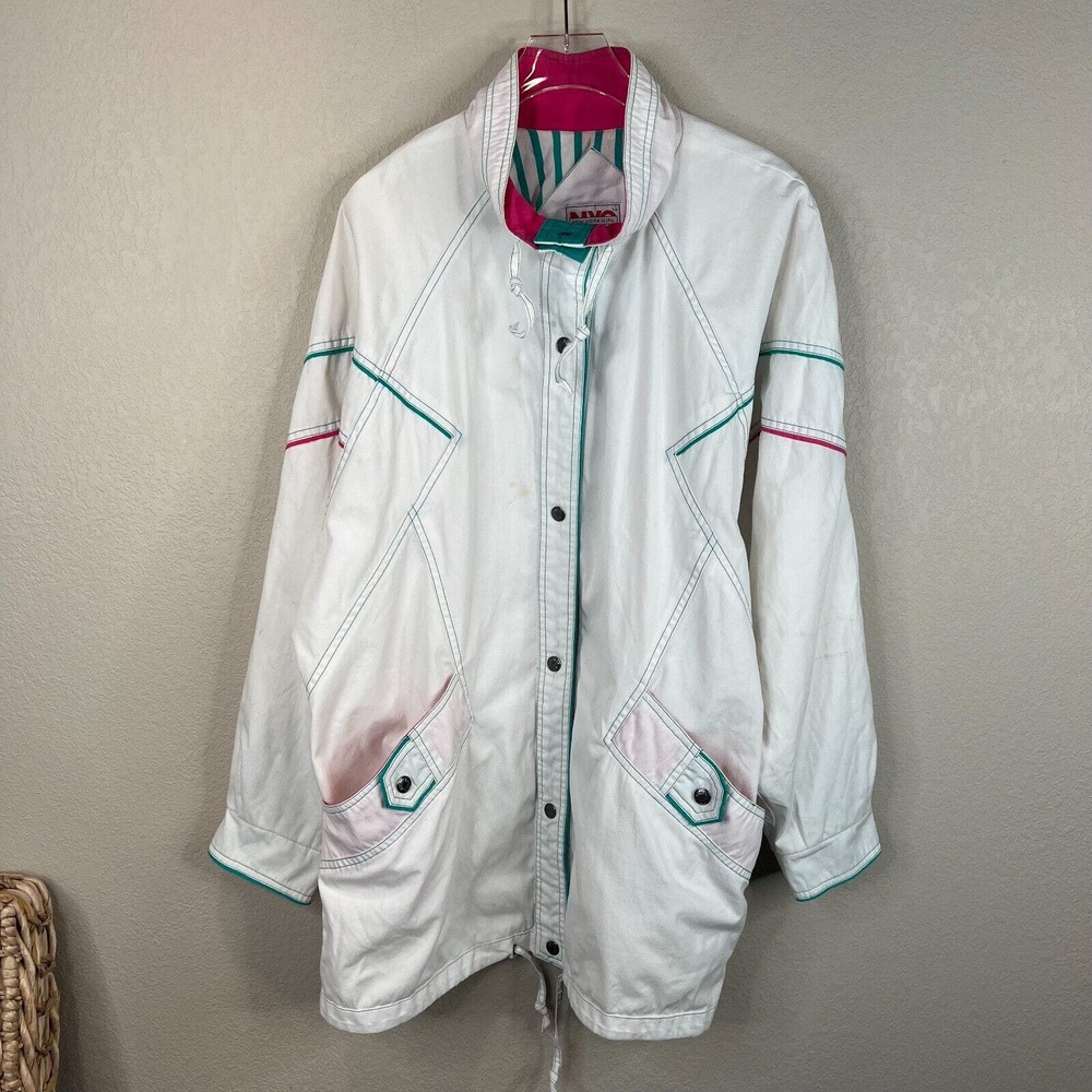 New York Girl Long Sleeve Button Front Jackets White Size L Women Vintage Retro